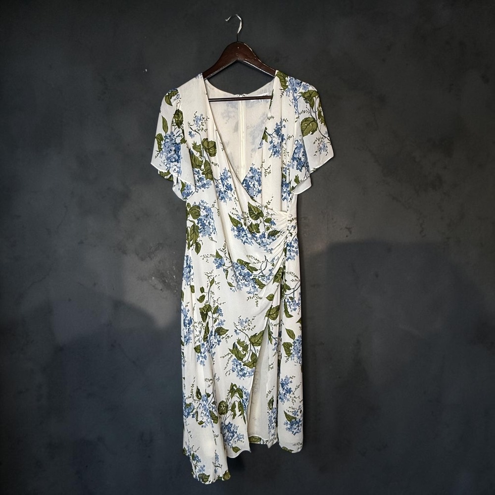 Reformation Breanna Floral Midi Dress Riviera Resort Wear Flutter Sleeve size 10